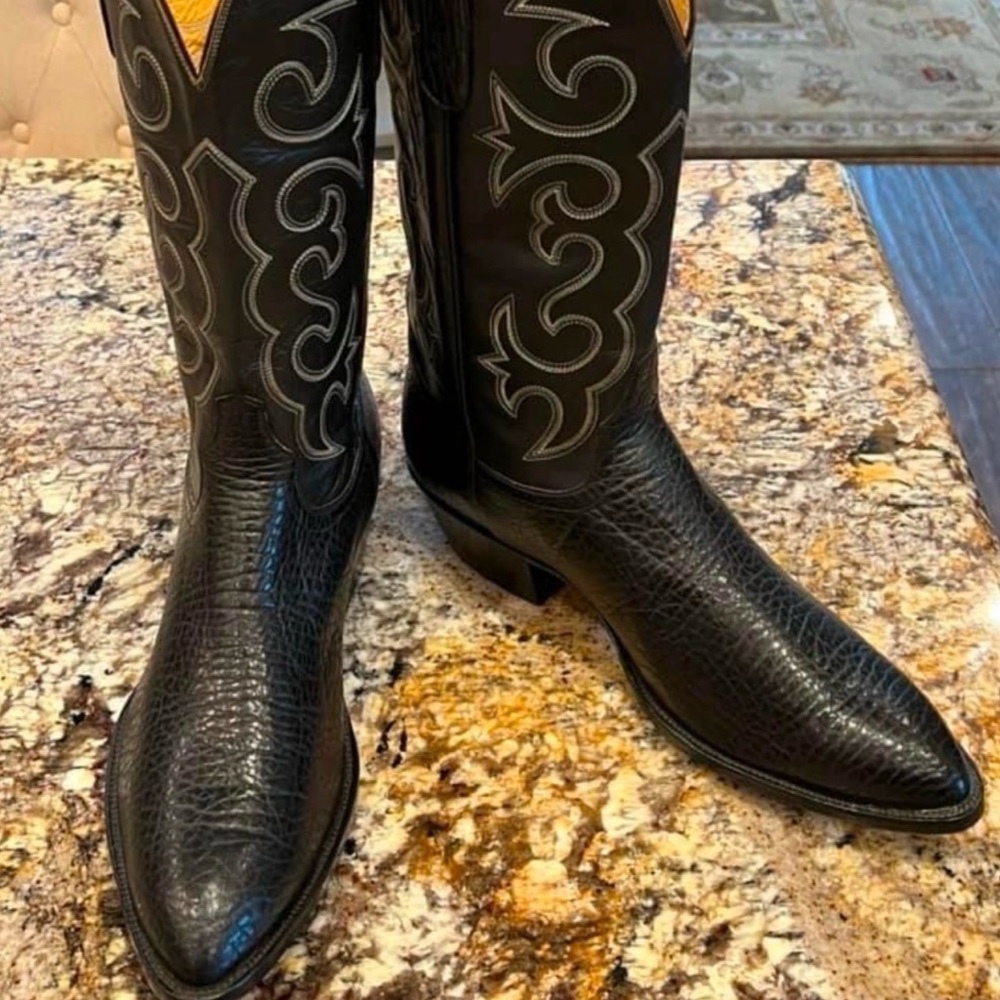 FalconHead Men's Black Bull Hide Western Boots 12 D